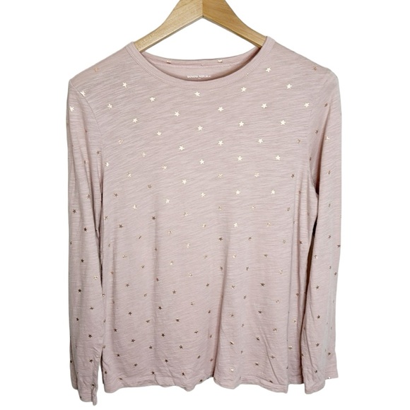 Banana Republic Factory scattered metallic stars slub cotton long sleeve tee M - Picture 1 of 7